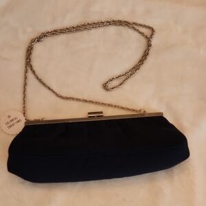 NEW Elegant Black Clutch with Silver Chain Holiday Parties Formal